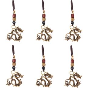 Acewen 6Pcs Dragon Keychains 2024 Year of Dragon Gold Hanging Pendants Charms Statue Keyrings