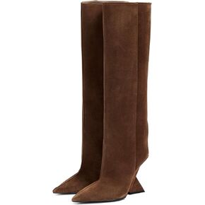 Women's Pointed Toe Slope Heel Knee High Boots Splicing Sleeve High Heel Boots for Women Fashion Commuter Thigh High Booties