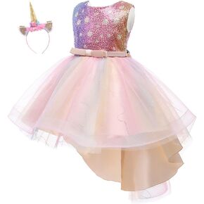 MYRISAM Girls Unicorn Sequins Costume High Low Tulle Princess Birthday Party Halloween Carnival Fancy Dress w/Headband