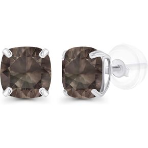 Solid 925 Sterling Silver Gold Plated 6mm Cushion Cut Genuine Birthstone Stud Earrings For Women | Natural or Created Hypoallergenic Gemstone Stud Earrings