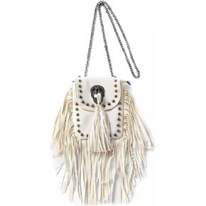 FONETTOS Y2K Punk Fringe Bag Novelty Tassel Gothic Western Crossbody Purse Women Sourpuss Shoulder Rockstar Halloween