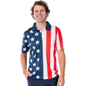 TheFlagshirt Men's Patriotic Performance Golf American Flag Classic Fit Polo Shirt