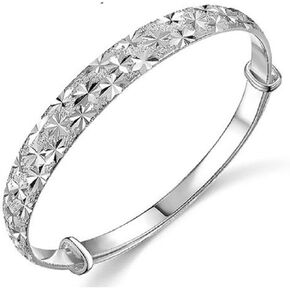 Wenbin Elegant Lady 925 Sterling Silver Engraved Bangle Scrub Bracelet Starry Bracelet Adjustable Bracelet Jewelry