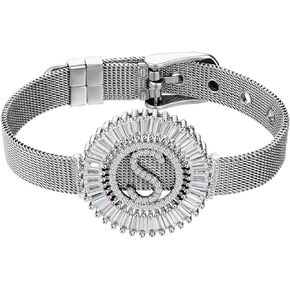 COTTVOTT Women Charms Initial 26 Letters Alphabet Bracelet Bangle Stainless Steel Mesh Belt Buckle Bracelets