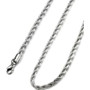 FIBO STEEL 4mm Stainless Steel Rope Chain Necklace for Men 16-30 inches Silver Gold Black-tone