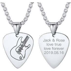 Suplight 316L Stainless Steel Guitar Picks/Bass Music Note Necklace for Men Women, Music Lover Pendant Rock Punk Jewelry, Custom Free Engraving