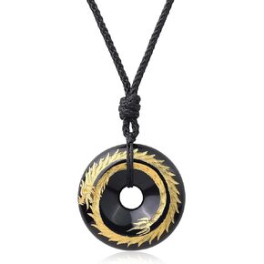 COAI Feng Shui Obsidian Stone Dragon Necklace