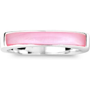 AeraVida Rectangular Bar Pink Mother of Pearl Inlay .925 Sterling Silver Ring | Classic Wedding Rings For Women | Casual Comfort Fit Silver Rings for Women | Gift for Daughter | Sterling Silver Rings Sizes (6-10)