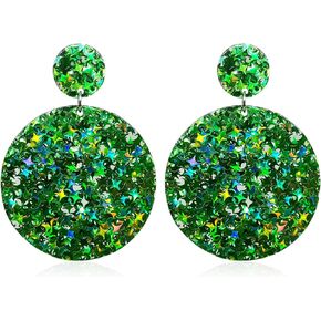 TIANBANGSHI Retro Acrylic Round Rectangle Heart Shape Glitter Sequins Dangle Drop Stud Earrings Boho Lightweight Resin Geometric Sparkly Star Statement for Earrings Women Girls 70s 80s Jewelry Gifts