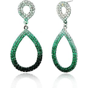Rhinestone Teardrop Dangle Earrings Women - Unique Sterling Silver Colorful CZ Cubic Zirconia Crystal Bridal Hoop Hollow Drop Earrings for Spring Summer Wedding Bride Bridesmaids Girls