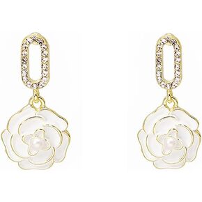 MIFYNN Camellia Flower Pearl Earrings for Women Girls Fashion Flower Drop Earrings Hypoallergenic Pearl Earrings Cute and Exquisite Flower Pearl Earrings Elegant Jewelry Gifts