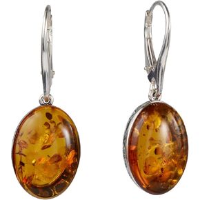 Amber Earrings - French Leverback Honey Oval Baltic Amber Dangling Earrings "Lois" - Sterling Silver Jewelry Collection in Kuwait
