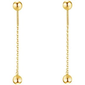 Threader Double Ball Drop Dangle Hanging Stud Earrings for Women Girls Minimalist Dainty 925 Sterling Silver Screw On Tassel Chain Hanging Dangling Hypoallergenic Piercing Jewelry Gifts Girlfriend