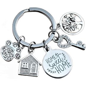 House Keychain Home Sweet Home Homeowner Gift Housewarming Gift Realtor Real Estate Broker Loan Officer Gift House Key Family Pet Tree Charm Keyring