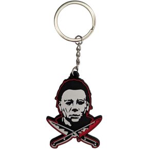 Halloween 2 Michael Myers Crossed Knives Rubber Keychain Keyring