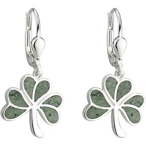 Biddy Murphy Shamrock Earrings Connemara Marble & Sterling Silver Made in Ireland in Kuwait