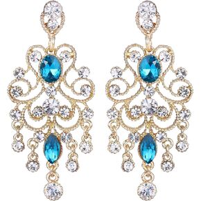 BriLove Women's Vintaged Style Wedding Bridal Crystal Drop Hollow Chandelier Filigree Dangle Earrings