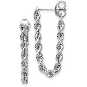 Solid 14K White Gold Rope Chain Dangle Post Earring in Kuwait