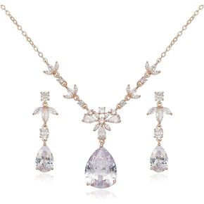 SWEETV Wedding Bridal Jewelry Sets for Brides, Bridesmaids, Teardrop Necklace Dangle Earring Bracelet Sets, Prom Jewelry Sets for Women Gifts