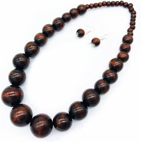 Colorful African Wooden Beaded Choker Neckalce Drop Dangle Earrings Set Chunky Strands Beads Large Bib Collar for Women 60's 70s Wedding Bohemain Jewelry