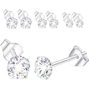 MIBOFI 925 Sterling Silver Earrings for Women, Small Stud Earrings 2mm 3mm 4mm 5mm 6mm AAAAA Cubic Zirconia, Multiple Piercing Jewelry