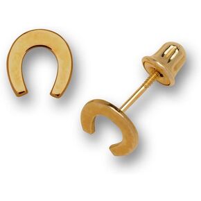 Jewelryweb Solid 14K Gold Small Polished Lucky Horse shoe Stud Post Screw back Earrings for women