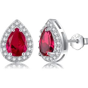 Nupdot Silver Birthstone Teardrop Stud Earrings for Women Girls, Faux Diamond Halo Bridal Earrings | 925 Sterling Silver Post Cubic Zirconia Studs Jewelry for Birthday Christmas Wedding Gifts