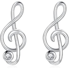 925 Sterling Silver Music Note Stud Earrings Ring Necklace Bracelet with Cubic Zirconia Asymmetry Musical Theme Jewelry Set for Women Girls Gifts for Music Lover