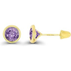 Solid 14K Gold Hypoallergenic 6mm Round Solitaire Birthstone Bezel Screw Back Stud Earrings