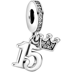 Pandora 15th Birthday Dangle Charm - Compatible Moments Bracelets - Jewelry for Women - Gift for Women - Made with Sterling Silver & Cubic Zirconia, With Gift Box