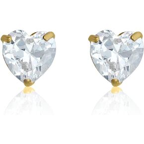 AVORA 10K Yellow Gold Heart-shaped Simulated Diamond Cubic Zirconia (CZ) Stud Earrings