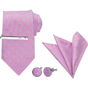 Allegra K Men's Polka Dots Self-tied Tie Handkerchief Clip Cufflinks Wedding Business Necktie Sets