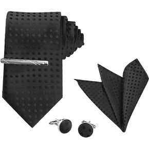 Allegra K Men's Polka Dots Self-tied Tie Handkerchief Clip Cufflinks Wedding Business Necktie Sets