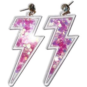 Lightning Bolt Earrings w/Glitter Sparkle Sequins Inside