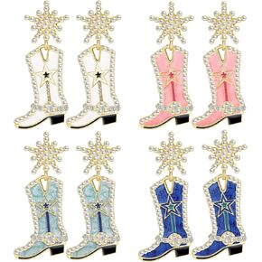 4 Pairs Beaded Cowboy Boot Earrings Beaded Cowgirl Boot Earrings Country Y2k Western Jewelry Rhinestone Handmade Beads Shoes Dangle Drop Earrings for Women Cowgirl Wedding Party