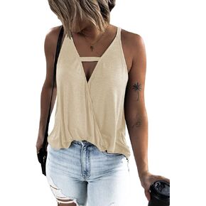 Hilltichu Women's Choker V-Neck Wrap Tank Tops