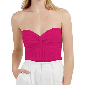 MISSACTIVER Women’s Sexy Twist Front Knitted Tube Top Strapless Solid Ruched Rib-Knit Crop Top Tank Top