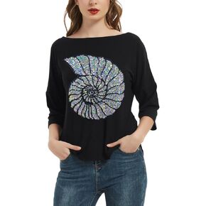 PESION Women's Sparkly Sequin Heart Love Shirts 3/4 Sleeve Loose Tunic Tops Boat Neck Love T-Shirt Tees