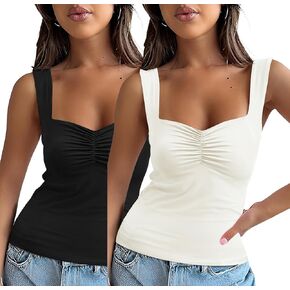 Micoson Womens Tank Tops Summer Sweetheart Neck Sleeveless Strappy Backless Y2K Tops Casual Basic Cami Shirts