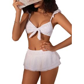 SweatyRocks Women's 2 Piece Bikini Set Twist Knot Front Tie Back Strap Swimming Suit