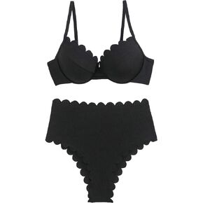 SHENHE Women's Scallop Trim Push Up 2 PieceSwimsuit High Waisted Bikini Set Bathing Suit