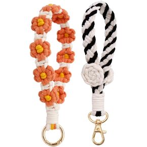 ollyia 2pcs Macrame Handmade Boho Keychain Lanyard Wristlet with Keyring Car keys Wrist Key Chain Lanyard for Women and Men