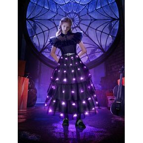 UPORPOR Light Up Black Halloween Costumes for Girls Teens with Belt, Movie Character School Dancing Dress Up Clothes