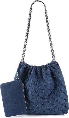 DSGUTWO Denim Tote Bag for Women, Chain Shoulder Bag Hobo Handbags, Large Quilted Top Handle Satchel Purse with Wallet in Saudi Arabia