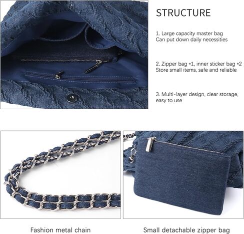 DSGUTWO Denim Tote Bag for Women, Chain Shoulder Bag Hobo Handbags, Large Quilted Top Handle Satchel Purse with Wallet in Saudi Arabia