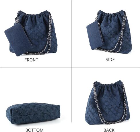 DSGUTWO Denim Tote Bag for Women, Chain Shoulder Bag Hobo Handbags, Large Quilted Top Handle Satchel Purse with Wallet in Saudi Arabia