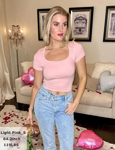 Zeagoo Women's Short Sleeve Square Neck T Shirt Slim Fitted Casual Basic Crop Top Going Out Tops in Saudi Arabia