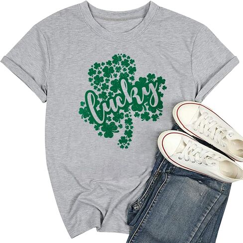 Women One Lucky Mama T-Shirt Funny Lucky Mom St.Patricks Day Shirt O-Neck Short Sleeves Clovers Graphic Tees Blouse in Saudi Arabia