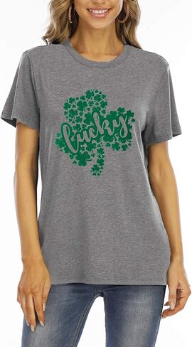 Women One Lucky Mama T-Shirt Funny Lucky Mom St.Patricks Day Shirt O-Neck Short Sleeves Clovers Graphic Tees Blouse in Saudi Arabia