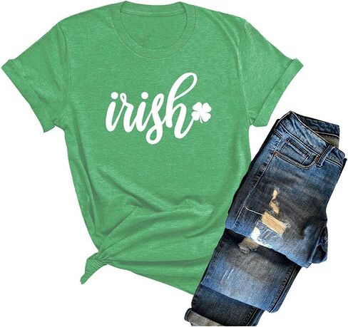 Women One Lucky Mama T-Shirt Funny Lucky Mom St.Patricks Day Shirt O-Neck Short Sleeves Clovers Graphic Tees Blouse in Saudi Arabia